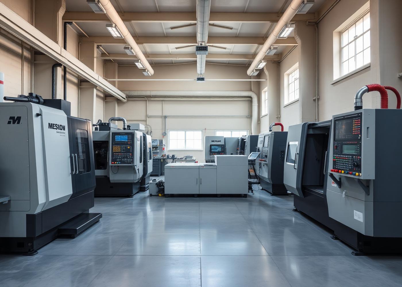 Machine shop floor with equipment served by backup power